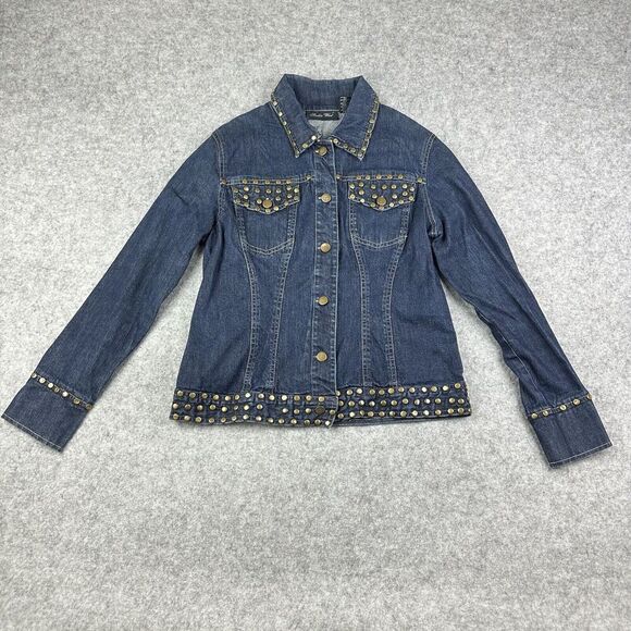 Studio West Denim Jean Jacket Womens M Blue Dark Wash Studded Western Trucker* - Picture 1 of 15